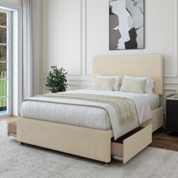 Bedmaster Luxury Velvet 2 Drawer Divan Base & Plain Headboard in Natural - Size: Double - thumbnail 2