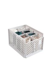 Living and Home Plastic Compartments Stackable Clothes Storage Basket Wardrobe Drawer Organizer in Off-White - thumbnail 3