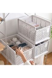 Living and Home Plastic Compartments Stackable Clothes Storage Basket Wardrobe Drawer Organizer in Off-White - thumbnail 2