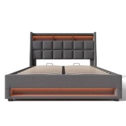 STILVORA Upholstered Bed 180 x 200 cm with LED & USB Charging in Grey - Size: Super King - thumbnail 9