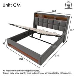 STILVORA Upholstered Bed 180 x 200 cm with LED & USB Charging in Grey - Size: Super King - thumbnail 4