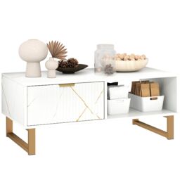 HOMCOM Coffee Table, Living Room Table with Drawer & Open Shelves in White - thumbnail 2