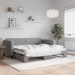 Berkfield Home Daybed with Trundle Light Grey 90x190 cm Fabric - thumbnail 1