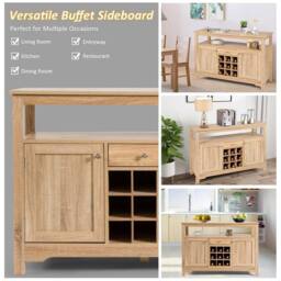 Gymax Kitchen Buffet Sideboard Farmhouse Cupboard Organizer With 9 Wine Rack in Natural - thumbnail 5