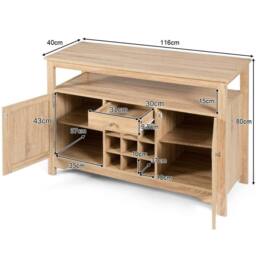 Gymax Kitchen Buffet Sideboard Farmhouse Cupboard Organizer With 9 Wine Rack in Natural - thumbnail 2