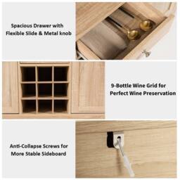 Gymax Kitchen Buffet Sideboard Farmhouse Cupboard Organizer With 9 Wine Rack in Natural - thumbnail 6