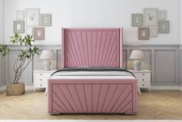 "Comfort Beds Sunrise Plush Bed Frame - 50"" Upholstered Wingback Headboard in Pink - Size: Super King" - thumbnail 2