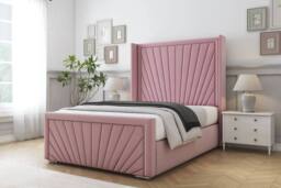 "Comfort Beds Sunrise Plush Bed Frame - 50"" Upholstered Wingback Headboard in Pink - Size: Super King" - thumbnail 1