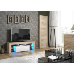 Mex Furniture LTD TV Unit Floe 130cm - Oak & White Gloss Doors & LED Lights - thumbnail 2