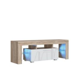 Mex Furniture LTD TV Unit Floe 130cm - Oak & White Gloss Doors & LED Lights - thumbnail 6
