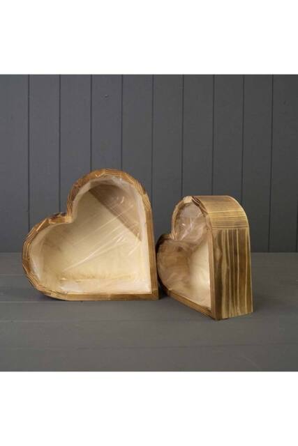 KDMD Set of Two Heart Wooden Planters in Natural - image 1
