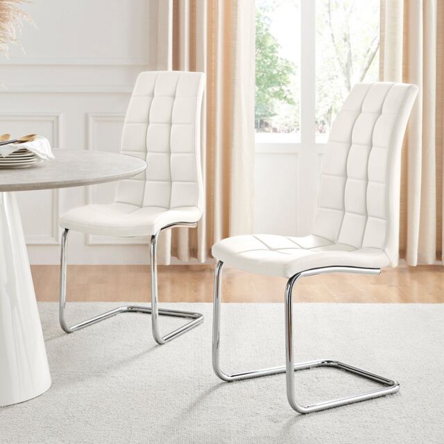 FurnitureboxUK Set of 2 Murano Deep Cushioned Soft Touch Faux Leather Dining Chairs With Silver Chrome Metal Legs in White - image 1