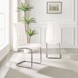 FurnitureboxUK Set of 2 Murano Deep Cushioned Soft Touch Faux Leather Dining Chairs With Silver Chrome Metal Legs in White - thumbnail 2