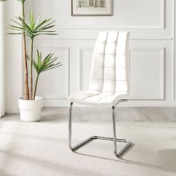 FurnitureboxUK Set of 2 Murano Deep Cushioned Soft Touch Faux Leather Dining Chairs With Silver Chrome Metal Legs in White - thumbnail 3