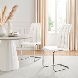 FurnitureboxUK Set of 2 Murano Deep Cushioned Soft Touch Faux Leather Dining Chairs With Silver Chrome Metal Legs in White - thumbnail 8