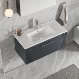Balterley Wall Hung 1 Drawer Vanity Unit - Minimalist Basin 800mm, Satin Dark Grey - thumbnail 3