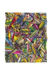 JQ Licensing Fishing Lures Silky Touch Super Soft Throw Blanket 152 X 127 cm in White - thumbnail 1