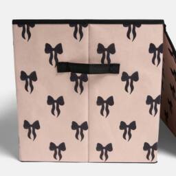 OHS Bows Foldable Fabric Storage Box Toy Organiser with Lid in White - thumbnail 5