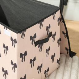 OHS Bows Foldable Fabric Storage Box Toy Organiser with Lid in White - thumbnail 3