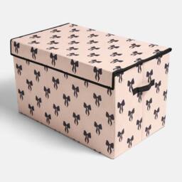 OHS Bows Foldable Fabric Storage Box Toy Organiser with Lid in White - thumbnail 4