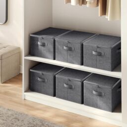 SONGMICS Set of 6 Foldable Storage Bins Boxes with Lids Handles Organizer in Dark Grey - thumbnail 1