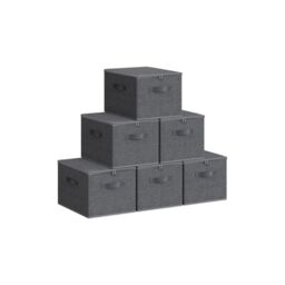 SONGMICS Set of 6 Foldable Storage Bins Boxes with Lids Handles Organizer in Dark Grey - thumbnail 6