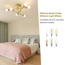 NIVOR 6 light Industrial Chandelier Mid Century Flush Mount Ceiling E27 in Metallic Gold - thumbnail 4
