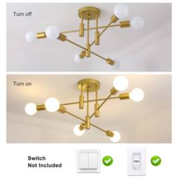 NIVOR 6 light Industrial Chandelier Mid Century Flush Mount Ceiling E27 in Metallic Gold - thumbnail 3