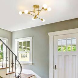 NIVOR 6 light Industrial Chandelier Mid Century Flush Mount Ceiling E27 in Metallic Gold - thumbnail 7