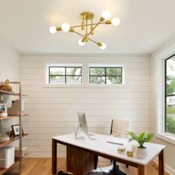 NIVOR 6 light Industrial Chandelier Mid Century Flush Mount Ceiling E27 in Metallic Gold - thumbnail 6
