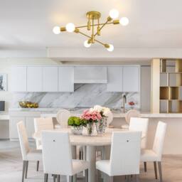 NIVOR 6 light Industrial Chandelier Mid Century Flush Mount Ceiling E27 in Metallic Gold - thumbnail 8