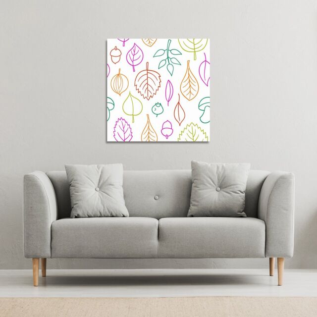 Benjamin Tate Design Multi Colour Leaves Illustration (Canvas Print) / 61 x 61 x 4cm in Natural - Size: 61 x 61 x 4 cm - image 1