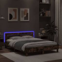 Berkfield Home Bed Frame with LED without Mattress Brown Oak 140x190 cm - thumbnail 4
