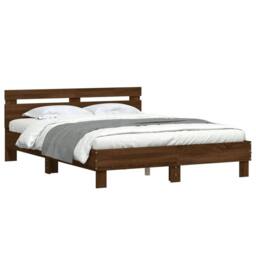 Berkfield Home Bed Frame with LED without Mattress Brown Oak 140x190 cm - thumbnail 3