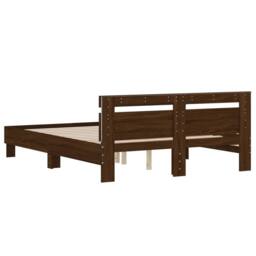 Berkfield Home Bed Frame with LED without Mattress Brown Oak 140x190 cm - thumbnail 9