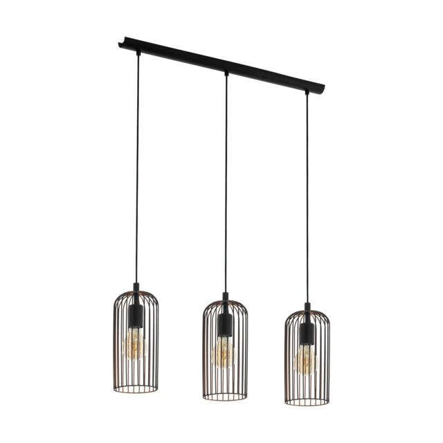 Loops Hanging Ceiling Pendant Light Black & Copper Cage 3x E27 Bulb Kitchen Island - image 1
