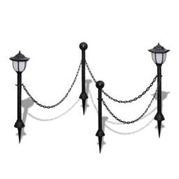 Berkfield Home Chain Fence with Solar Lights Two LED Lamps Two Poles in Black - thumbnail 2