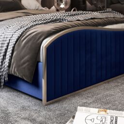KDMD Darlington Upholstered Soft Velvet Metal Designer Bed Frame in Blue - Size: Double - thumbnail 5