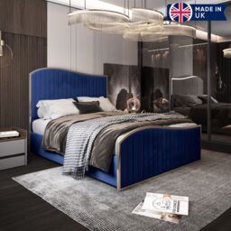 KDMD Darlington Upholstered Soft Velvet Metal Designer Bed Frame in Blue - Size: Double - thumbnail 2