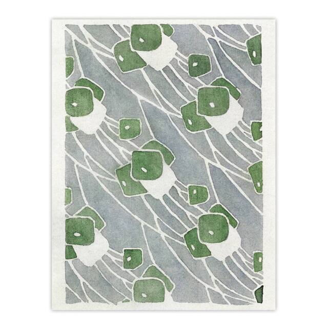 "Artery8 Green Geometric Pattern Vintage Wall Art Print Overbeck in Grey - Size: W18"" x H24""" - image 1