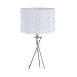 First Choice Lighting Set of 2 Chrome Tripod Table Lamps with White Laser Cut Shades in Silver - thumbnail 2