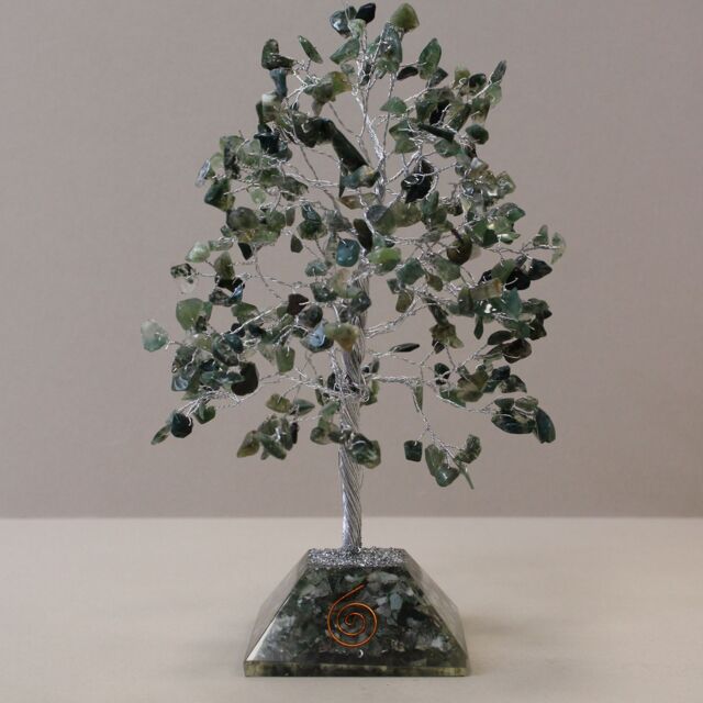 KDMD Gemstone Tree with Organite Base - 320 Stone - Moss Agate in Green - image 1