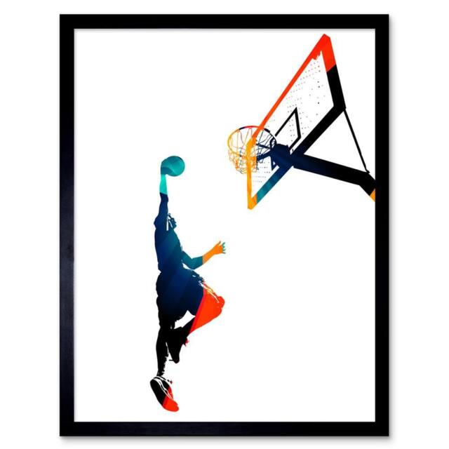 "Wee Blue Coo Basketball Jump Hoop Ball Slam Dunk Gift 12x16"" Framed Wall Art Print - Size: W12"" x H16""" - image 1