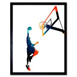 "Wee Blue Coo Basketball Jump Hoop Ball Slam Dunk Gift 12x16"" Framed Wall Art Print - Size: W12"" x H16""" - thumbnail 1