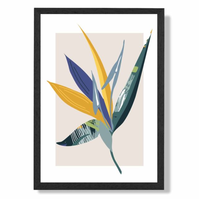 ARTZE Tropical Flower Teal & Green Mid Century Modern Framed Print SIZE: A2 with Black Frame - Size: A4 - image 1