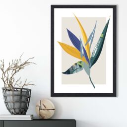 ARTZE Tropical Flower Teal & Green Mid Century Modern Framed Print SIZE: A2 with Black Frame - Size: A4 - thumbnail 2