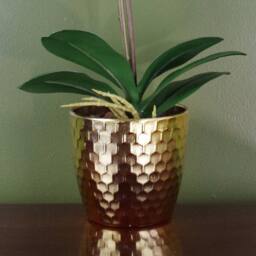 Leaf 50cm Phalaenopsis Orchid Artificial - Red Leopard - Gold Pot - thumbnail 3