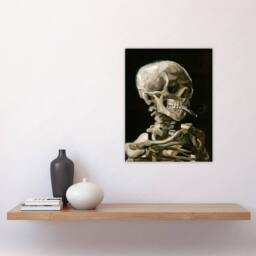 "Artery8 Skeleton with Burning Cigarette Van Gogh Vintage Wall Art Print Poster in Black - Size: W12"" x H16""" - thumbnail 4