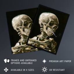 "Artery8 Skeleton with Burning Cigarette Van Gogh Vintage Wall Art Print Poster in Black - Size: W12"" x H16""" - thumbnail 2