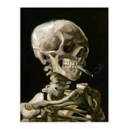 "Artery8 Skeleton with Burning Cigarette Van Gogh Vintage Wall Art Print Poster in Black - Size: W12"" x H16""" - thumbnail 1